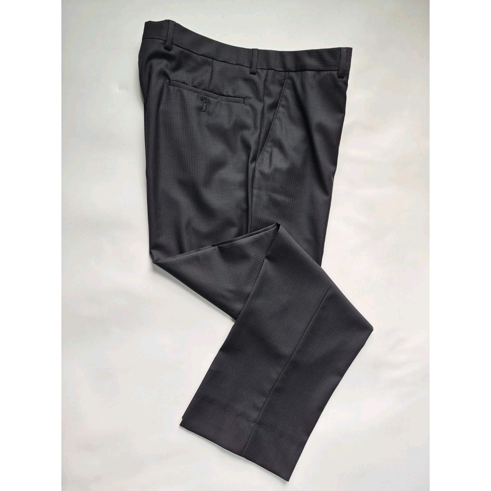 New Jos A Bank Men's 36x31 Flat Front Wool Dress Pants Black Stripe